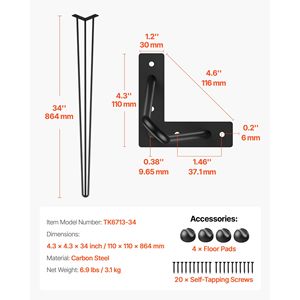 Gambe per Scrivania a Forcella Nere da 34 Pollici (Confezione da 4) - Capacità di Carico 880 libbre, 220 libbre per Gamba, 3 Aste per Uso con Panca o Scrivania - Product Image 2