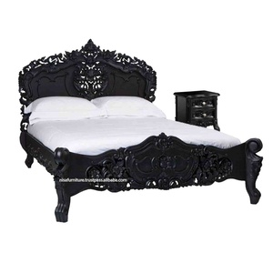 European Design Solid Mahogany Wood <b>Bed</b> Hand Carved Rococo Style for Home Hotel Carving French Bedroom Furniture Black - Product Image 5