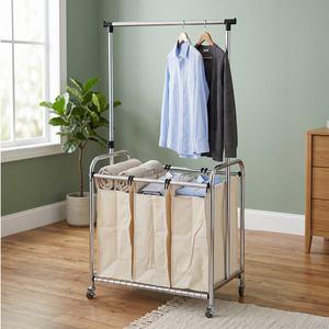 Wholesale <b>Cast</b> Iron Multifunctional Clothing Organizer Metal Laundry Basket Cart Hangers for Household Storage - Product Image 1