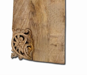 Premium Mango Wood Carved Chopping Board Dual <b>Corner</b> Ornate Detailing Smooth Durable Surface Food Safe Kitchen Serving Platter - Product Image 4