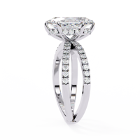 Bague de fiançailles en moissanite taille ovale plaquée or blanc avec halo de pierres latérales, bijoux de mariage pour femme