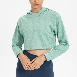 เสื้อฮู้ดครอปสีน้ำตาลสำหรับผู้หญิง แขนยาว สีพื้น ผ้าถักลำลอง ผ้าฝ้าย สตรีทแวร์ มีซับใน เป็นมิตรกับสิ่งแวดล้อม ระบายอากาศได้ดี - Product Image 5
