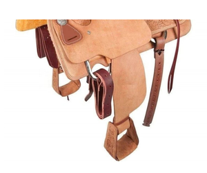 Sillas de Montar Western de Cuero Marrón con Diseño Floral Grabado, para Carreras de Barriles, de 10\" a 18\", Conjunto de Arneses para Caballos - Product Image 3