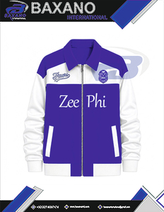 Zeta Phi Beta Sorority Zee Phi Varsity <b>Jacket</b> Blue & <b>White</b> Patch Embroidery Color Block Zipper Front Logo Women Baseball <b>Jacket</b> - Product Image 4