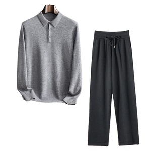 Pull-over polo en maille douce décontracté pour homme, à capuche, 100% coton, coupe-vent, extensible dans les quatre sens, pantalon taille haute, uni, hiver - Product Image 3