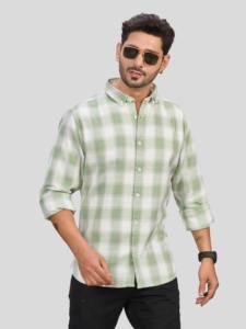Chemise décontractée à carreaux verts pour homme, manches longues, col boutonné, 100% coton popeline, respirante, anti-UV, pour l'hiver - Product Image 3