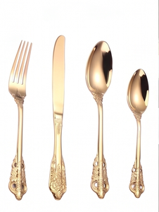 Elegant <b>Golden</b> Flatware <b>Set</b> With Ornate Handles High Mirror Polish Rust Resistant Metal <b>Cutlery</b> For Wedding Occasions - Product Image 1