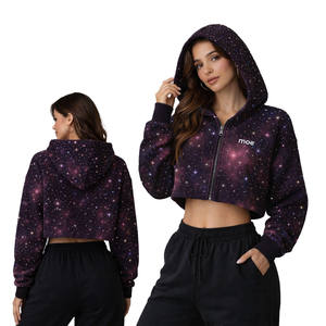 Sudadera con capucha de punto lavada con pedrería integral personalizada, estilo moderno, con estampado cosmético sublimado, tipo crop top, con pedrería, USA - Product Image 1