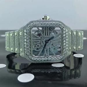 นาฬิกาโมอิสซาไนต์ทรงสี่เหลี่ยม VVS สีทองหรูหรา ผ่านการทดสอบเพชร 100% นาฬิกาฮิปฮอปประดับคริสตัลน้ำแข็ง ตัวเรือนสแตนเลสสตีล ระบบจักรกล - Product Image 5