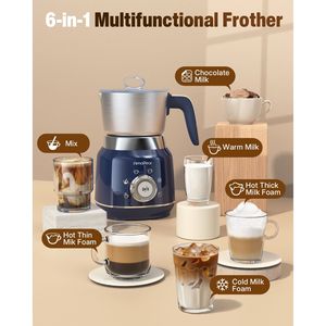 Mousseur à lait électrique automatique 6-en-1 et chauffe-lait 16,9 oz pour café, bleu - Product Image 3