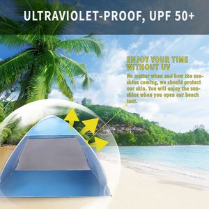 Tenda da Spiaggia Blu per 2-3 Persone, Riparo Solare Pop-Up con Ombrellone Automatico, Riparo da Spiaggia Impermeabile a Strato Singolo per Pesca - Product Image 3
