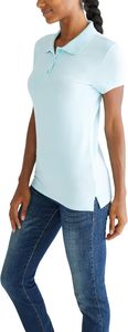 Polo de Manga Corta para Mujer, Color Azul Claro Sólido, 100% Algodón Piqué, Transpirable, Estilo Casual - Product Image 4