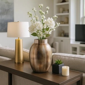 Contemporary <b>Bronze</b> Tabletop <b>Vase</b> Handmade Decorative Centerpiece For Modern Home Decor - Product Image 1