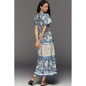 Vestido Maxi Casual Elegante de Algodón 100% Natural de Alta Calidad para Mujer, Corte Ajustado, con Estampado Floral y Manga Corta - Product Image 4
