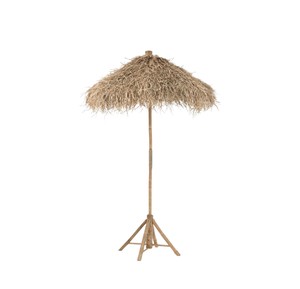 Parasol en feuilles de palmier tropicales avec poteau en bambou rustique - Auvent en chaume style resort avec support trépied pliable - Product Image 4