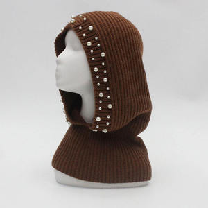 Cream Knitted Pearl Hooded Ear Muffs <b>Women</b> Winter Warm Face Cover - Product Image 3