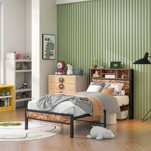 Letto singolo in metallo con testiera contenitore, stazione di ricarica e libreria - Non richiede rete a doghe - Product Image 5