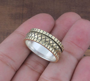 Bague en argent sterling 925 avec turquoise texturée, unique, triple métal, classique, pour mariage, bijoux de déclaration pour femmes, vente en gros - Product Image 4