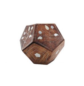 Arabic Oud Incense Burner Hand-Made Sandalwood Incense Burner With Geometric Carving Gold Inner Lid Aromatic <b>Diffuser</b> Holder - Product Image 2