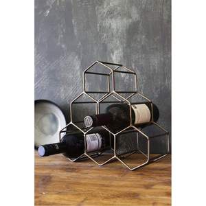 Modern Metal Honeycomb Wine Rack Geometric 6 Bottle Gold Countertop Wine Holder Freestanding Tabletop Wine <b>Shelf</b> <b>Bar</b> Accessories - Product Image 1