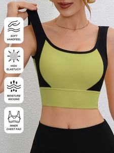 Soutien-gorge de sport côtelé en microfibre pour femme, avec coutures plates, panneau latéral contrastant et coussinets amovibles - Product Image 6