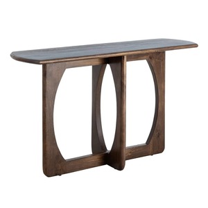 Mesa de Centro Moderna de Madera Maciza con Pedestal, Mesa Auxiliar/Consola, Diseño Minimalista, Mueble Hecho a Mano para Sala de Estar, Acabado en Nogal Oscuro - Product Image 3