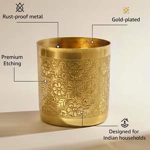Pot de fleurs en métal plaqué or pour table ou sol, résistant à la rouille, décoratif avec motifs floraux gravés, pour salon, chambre, balcon - Product Image 4