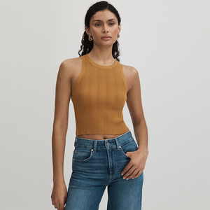 Hot Sale Women's Knitted <b>Cropped</b> Ribbed Tank <b>Tops</b> Fashionable Brown Color Crew-Neck Anti Shrink Custom Gym Workout Tank <b>Tops</b> - Product Image 4
