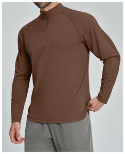 Haut de sport gris pour homme à manches longues, col montant, quart de zip, en polyester, anti-humidité, pour l'entraînement de performance, vente en gros - Product Image 5