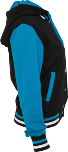 Unisex <b>Black</b> Pink Color Block Varsity Jacket Hooded Zipper Front Casual Autumn Wear Regular Fit <b>Fleece</b> Material - Product Image 4