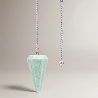 Pendentif en Amazonite de Qualité Supérieure, Forme Pointue Polie, Chaîne en Argent, Style Féerique, Feng Shui, Équilibrage des Chakras, Décoration d'Intérieur