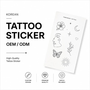 Juego de Pegatinas de Tatuajes Temporales Coreanos OEM ODM con Diseño de Flores, Mariposas, Luna y Rostro para Aplicación en Arte Corporal, Papel Blanco - Product Image 1