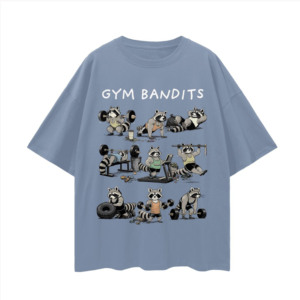 Camiseta de manga corta extragrande con estampado de dibujos animados de mapache de Gym Bandits para hombre, camiseta informal con cuello redondo, estilo jersey, para gimnasio y fitness. - Product Image 4