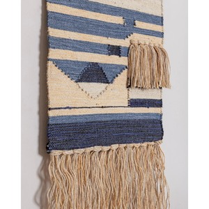 Tapisserie murale tissée bohème, motif géométrique abstrait, forme rectangulaire, fibre naturelle, décoration intérieure, pièce d'art pour le salon - Product Image 1