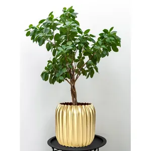Vase de sol en céramique moderne Art Déco, design côtelé fait main, finition dorée, pot de plante décoratif pour l'intérieur/l'extérieur, pour la maison - Product Image 1