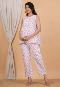 Ensemble deux pièces imprimé flamant rose, ensemble coordonné de maternité, haut et pantalon de maternité pour femmes enceintes, vêtements de grossesse - Product Image 4