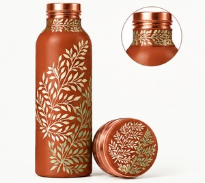 Bouteille d'eau en cuivre à motif floral vert Concept Home, avec couvercle, portable, pour les voyages - Product Image 2