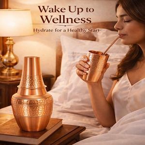 Premium Quality Classic Design Metal Water Pitcher Carafe Copper Lid 1000ml Long Neck Hammered Eco-Friendly Portable for Office - Product Image 2