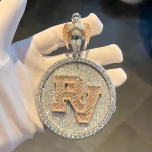 Luxury 925 Silver Rhodium Plated Moissanite Initial Letter Pendant Iced Medallion <b>Angel</b> Bail Hip Hop Unisex Statement <b>Charm</b> - Product Image 1