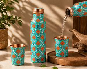 Meena Crafted Double Wall <b>Large</b> Capacity Copper Water Bottle Set with Leak Resistant Tumblers-Home Gift Set - Product Image 2
