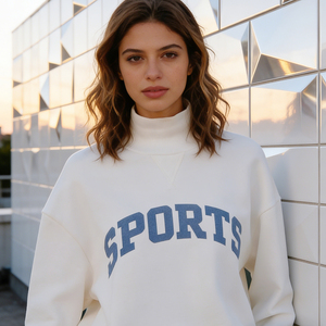 Custom Screen Print <b>Women</b> Mock Neck Sweatshirt, Soft 100% Cotton French Terry Casual Pullover <b>Top</b> - Product Image 2