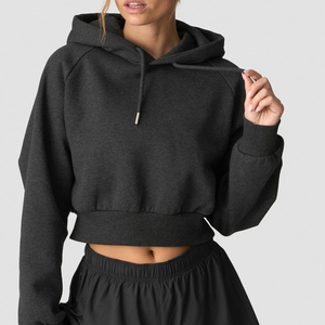 Sudadera con capucha corta de forro polar para mujer, con cremallera completa, manga larga, cordón ajustable, nueva colección, color algodón - Product Image 5