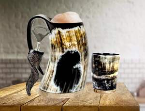 Mug en corne africaine, mug à bière et à café de style viking, véritable mug à café en corne de bœuf avec base en bois - Product Image 2