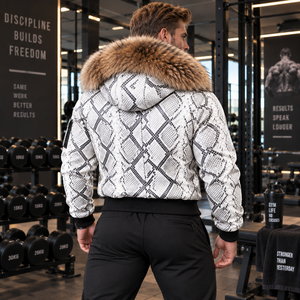 <b>Men's</b> Python Leather Zip Jacket with Luxurious Fur Hood Designer Streetwear <b>Coat</b> | Herren Lederjacke | Chaqueta Hombre Cuero - Product Image 6