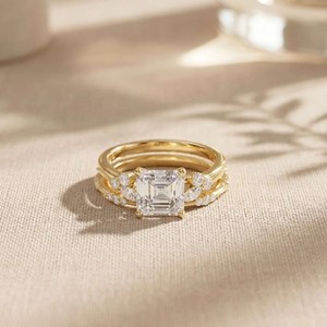 Bague double en argent 925 avec moissanite taille Asscher 2 carats, style feuille, pour unisexe, idéale pour les vœux de mariage, les cadeaux et les fêtes - Product Image 5