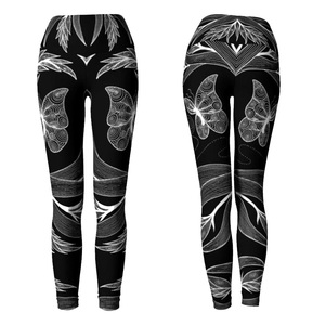 Leggings Deportivos de Cintura Alta con Estampado Tribal en Blanco y Negro, Personalizados OEM, Tejido Elástico de Spandex y Poliéster, Pantalones de Yoga para Mujer - Product Image 6