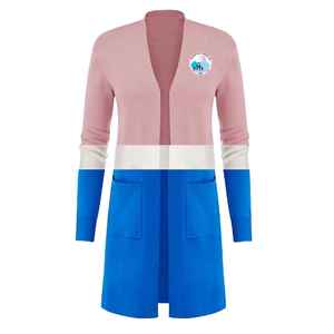 Cardigan long Cosmo JJ pour femme, pull en maille colorblock à col ouvert, manteau décontracté tendance avec poches - Product Image 1