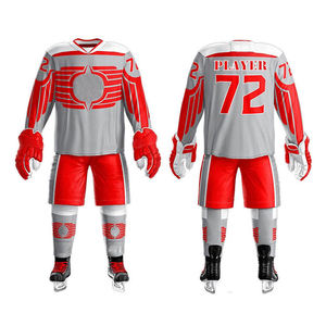 ชุดฮอกกี้น้ำแข็งสั่งทำพิเศษ ผ้าโพลีเอสเตอร์ 100% แห้งเร็ว ระบายอากาศได้ดี สำหรับผู้ใหญ่ทุกเพศ บริการ OEM ชุดกีฬาแฟชั่นทันสมัย สไตล์โดดเด่น - Product Image 1