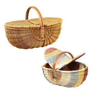 Customizable Natural RATTAN HARVEST <b>BASKET</b> PICNIC <b>BASKET</b> with Handles for Grocery Shopping and Storage - Product Image 1