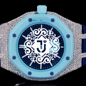 Reloj de Lujo con Esfera Azul, Octagonal, de Latón, Cristal de Zafiro, Cuarzo, Bisel con Pedrería, Correa de Goma, Escala de Barra, Estilo Elegante, 42mm - Product Image 1